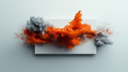 Poster - Dramatic and captivating fiery orange liquid burst dynamically documented on a clean white plane to create an intense fluid and avant garde abstract photograph