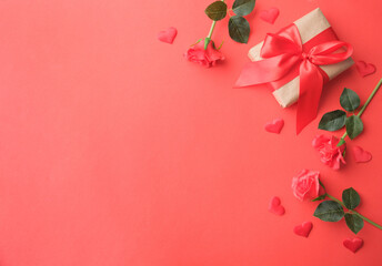 Wall Mural - valentines day background. beautiful decorations on red with copy space