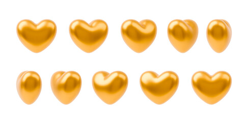 Wall Mural - 3d gold heart rotation. animated golden heart sequence sprite sheet. realistic vector symbol of love