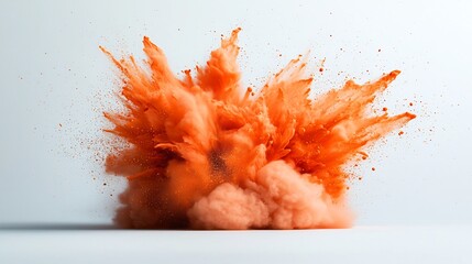 Poster - Explosive orange fluid composed against a pristine white surface emphasizing the striking color and captivating flow captured with specialized photographic techniques delivering a sharp