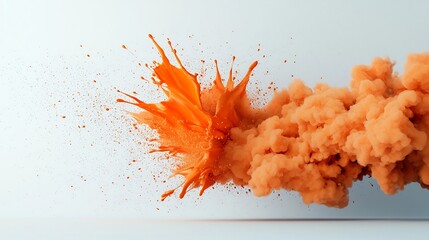 Poster - Energetic orange fluid eruption captured on a crisp white surface highlighting bold color and dynamic movement to create a striking abstract image for modern digital art