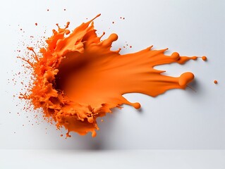 Poster - Dramatic Orange Fluid Eruption Immortalized on a Blank White Backdrop Highlighting Bold Color and Energetic Motion for an Abstract Visual