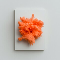 Poster - Dramatic Frozen Fluid Explosion Vibrant Orange Abstract Art Showcasing Dynamic Movement and Striking Color on Crisp White Canvas Captured in Experimental Photographic Style