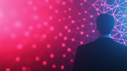 Poster - Person in Suit Observing Abstract Futuristic Digital Patterns and Connections