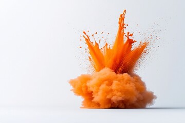 Poster - Bursting orange geyser masterfully documented against a pure white environment emphasizing the raw energy and vibrant hues of the flowing liquid forms in crystal clear high speed definition