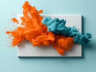 Poster - Explosive orange ink flow documented on a pure white canvas capturing the energy and movement of the fluid in a digital with a expressionist style