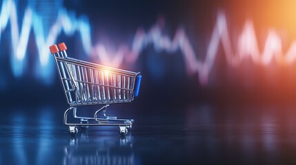 Poster - Shopping Cart with Abstract Finance Graph in Background for E-commerce Concept