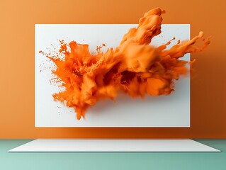 Poster - Explosive Mid Air Liquid Dynamics   Vibrant Abstract Experimental Photograph Capturing the Powerful Momentum and Viscosity of Flowing Orange Pigment Against a Clean Backdrop