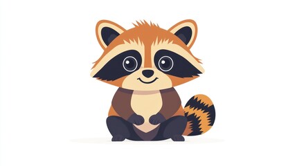 Wall Mural - Cute cartoon raccoon sitting, isolated on white.