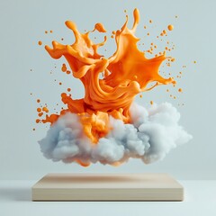 Poster - Striking abstract image showcasing an explosive fluid suspension frozen in time creating dynamic and vivid organic patterns and shapes against a minimalist white backdrop