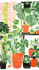 Wall Mural - PNG House plants in a green house drawing nature herbs.