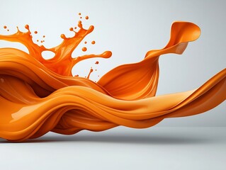 Poster - Vibrant flowing orange liquid forms swirling and cascading through the air frozen in a captivating moment of motion set against a pristine white background