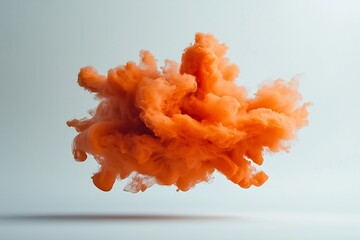 Poster - Dynamically Frozen Orange Fluid Floating in Time on Pristine White Surface   Arresting Abstract Visual High Speed Capture with Texture and Modernist Aesthetic in Bright Open Studio