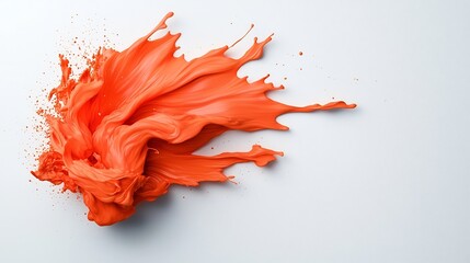 Poster - Powerful orange fluid shapes suspended in midair on a pure white backdrop crafting a mesmerizing abstract composition with dynamic movement and a cinematic film like style