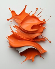 Poster - Captivating visual of a mesmerizing fluid composition with a vibrant orange suspension dynamically captured on a clean white background showcasing a modernist abstract art style with sharp