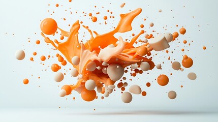Poster - Bursting Orange Liquid Shapes Suspended in Midair Crafting Visually Stunning Abstract Composition Through High Speed Photography with Crisp