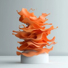 Poster - Bursting Orange Liquid Sculpture Dynamically Frozen in Motion on a Pristine White Backdrop   Bold and Vibrant Abstract Composition in a Contemporary Digital Painting Style