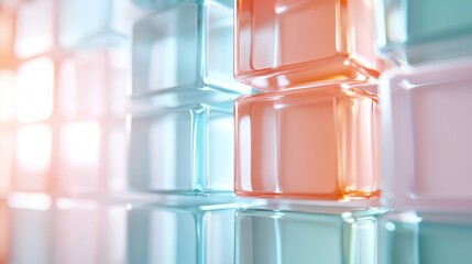 Poster - Close-up view of colorful glass cubes stacked together, showcasing stunning reflections and colors, an embodiment of modern artistic expression in design.