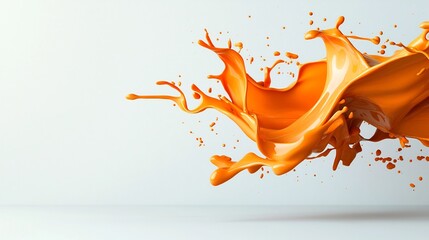 Poster - Energetic orange liquid shapes suspended in midair undulating and twisting with dynamic motion against a clean white canvas backdrop