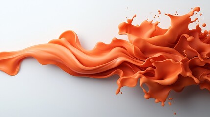 Poster - Energetic orange liquid shapes suspended in midair on a pure white backdrop crafting a mesmerizing abstract composition with vibrant hues captured through high speed liquid photography