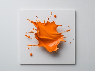 Poster - Captivating midair suspension of dynamic orange liquid shapes on a pristine white canvas showcasing the power of fluid dynamics through masterful high speed photographic techniques exuding a sleek