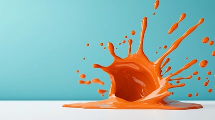 Poster - Mesmerizing orange liquid splash dynamically captured on a crisp white surface crafting a visually stunning abstract composition with vibrant hues