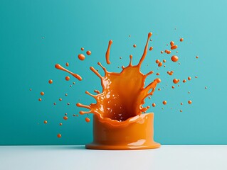Poster - Captivating orange liquid immortalized on a crisp white surface creating a visually stunning abstract image with vibrant hues