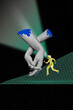 © deagreez - Creative vertical art sketch image collage of man run negative effect handshake gesture bonding cyberspace ai app technology