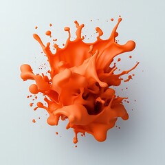 Poster - Frozen Explosion of Vibrant Orange Liquid Forms Against a Stark White Backdrop A Visual Capturing the Aesthetic of Modern Digital Art Through Specialized High Speed Equipment