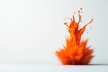 Poster - Masterfully documented bursting orange geyser against a pure white environment emphasizing the raw energy and vibrant hues of the flowing liquid forms