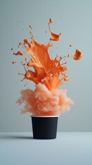 Poster - Explosive Orange Fluid Splash Captured Against Clean White Backdrop Exhibiting Vivid Hues and Captivating Fluidity