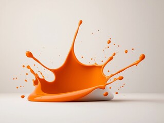 Poster - Captivating abstract photograph showcasing a vibrant orange liquid suspension frozen in time on a clean white background