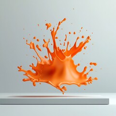 Poster - Captivating orange liquid shapes suspended in a state of frozen motion on a clean white plane