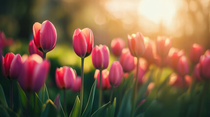 Wall Mural - Serene tulips in a sunlit garden during a beautiful spring morning