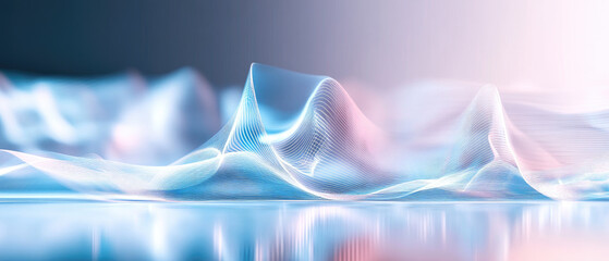 Poster - Ethereal waves of light create serene digital landscape in soft hues