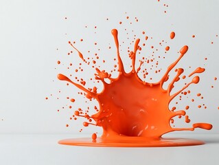 Poster - Captivating orange liquid eruption captured on a blank white surface highlighting vivid color and captivating motion for a dynamic abstract photographic artwork  The image showcases the energy flow