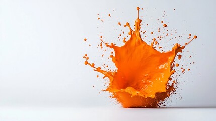 Poster - Vibrant Orange Liquid Eruption Captured in a Moment of Dynamic Movement Against a Minimalist White Backdrop Experimental Photographic Technique with Intense Color and Contrast