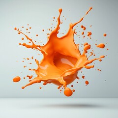 Poster - Mesmerizing abstract composition featuring dynamic orange fluid forms freely floating and splashing on an immaculate white studio backdrop creating a cinematic surreal