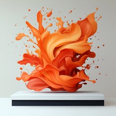 Poster - Bursting Orange Liquid Sculpture Dynamically Frozen in Motion on a Pristine White Backdrop   Bold and Vibrant Abstract Composition in Digital Painting Style
