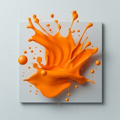 Poster - captivating orange liquid shapes suspended in a state of frozen motion on a clean white plane