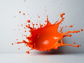 Poster - Captivating orange liquid immortalized on a crisp white surface creating a visually stunning abstract image with vibrant hues experimental liquid art photography
