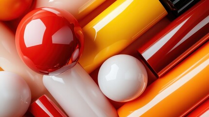 Poster - An abstract arrangement of glossy shapes in vibrant colors creates a visually striking and dynamic composition, evoking feelings of creativity and artistic expression.