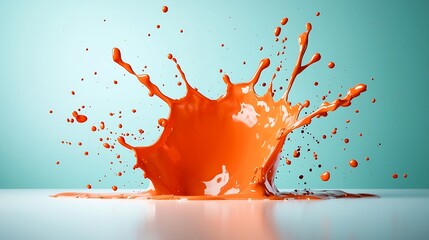 Poster - Mesmerizing Orange Liquid Splash Dynamically Captured on Crisp White Surface Crafting Visually Stunning Abstract Composition with Vibrant Hues Dramatic Chiaroscuro Lighting