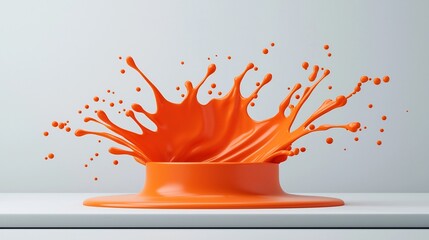 Poster - Mesmerizing orange liquid splash dynamically captured on a crisp white surface crafting a visually stunning abstract composition with vibrant hues dramatic chiaroscuro lighting