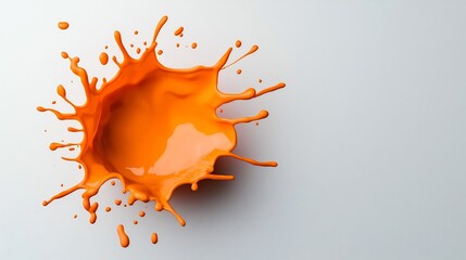 Poster - Vibrant Orange Liquid Splash Freezing Dynamic Motion and Contrasting Color Against Pristine White Backdrop in Abstract Surreal Futuristic Style