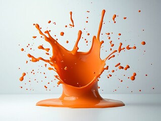Poster - Energetic Orange Liquid Splash Dramatically Captured on Crisp White Surface