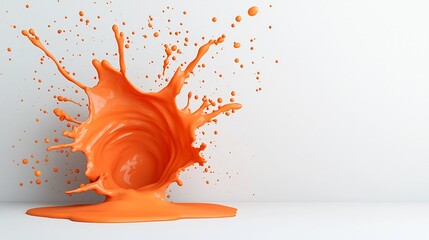 Poster - Vibrant Orange Liquid Splashing and Swirling Against a Pristine White Backdrop Forming an Eye Catching Abstract Visual with Captivating Motion and Striking Clarity