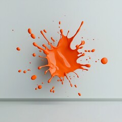 Poster - Dramatic and vibrant orange paint splash captured in a state of suspended motion against a clean white backdrop conveying an explosive burst of color and kinetic energy in a composition