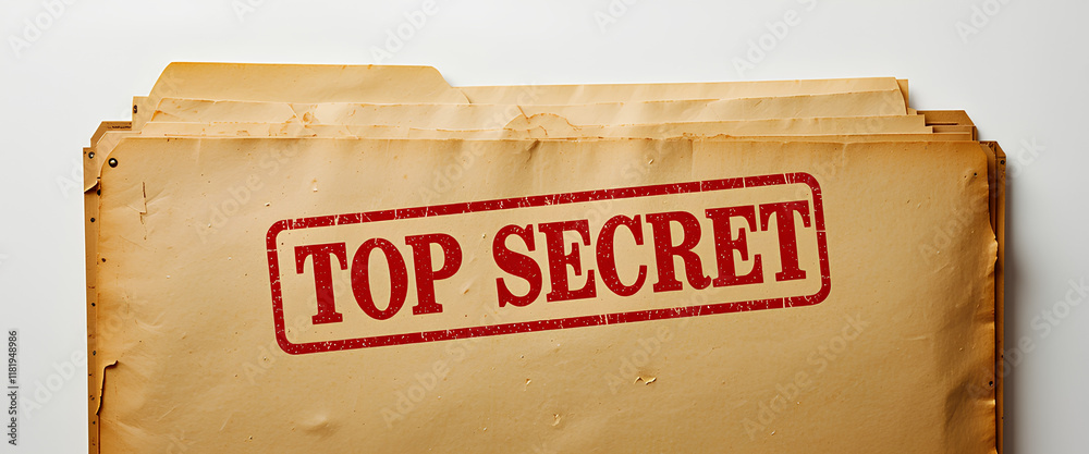 Vintage top secret file folder with bold red stamp, aged papers, and ...