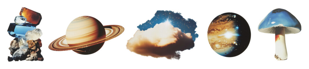 png surreal planets nature elements art, element set on transparent background